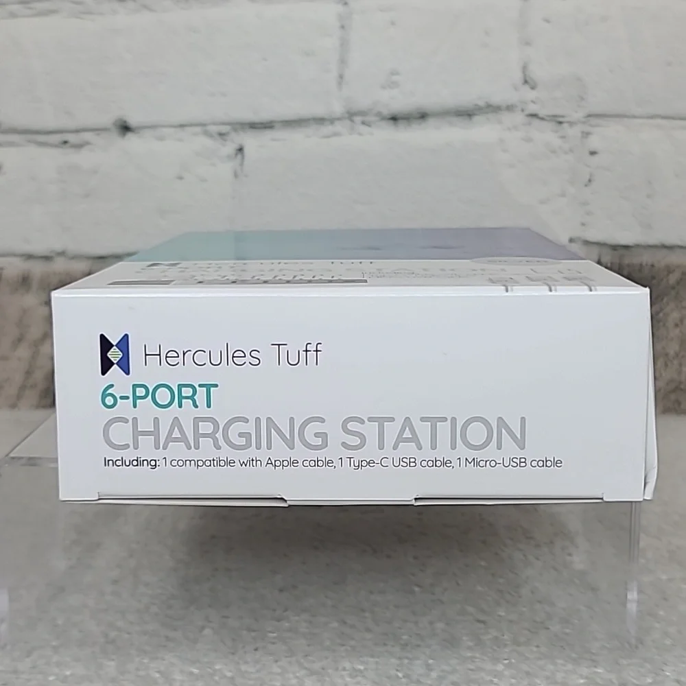 Hercules Tuff Charging Station for Multiple Devices, with 6 USB Ports Silver NWT